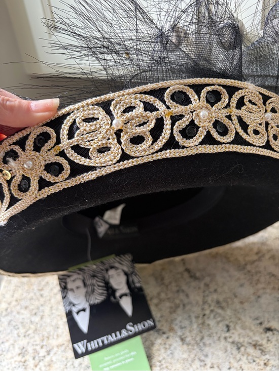 Vtg Whittall & Shon NYC  Wool Felt Derby Hat tulle beaded Old Stock Millinery main image 4